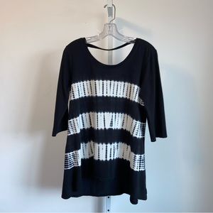 Neon Buddha Tunic Black White Tie Dye Pattern Scoop Neck Relaxed Fit Small